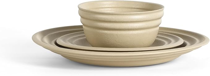 Stone Lain Zen Stoneware 24-Piece Dinnerware Set, Service for 8, Beige, Includes Salad & Dinner Plates, Bowls, Textured Sand Finish, Microwave & Dishwasher Safe