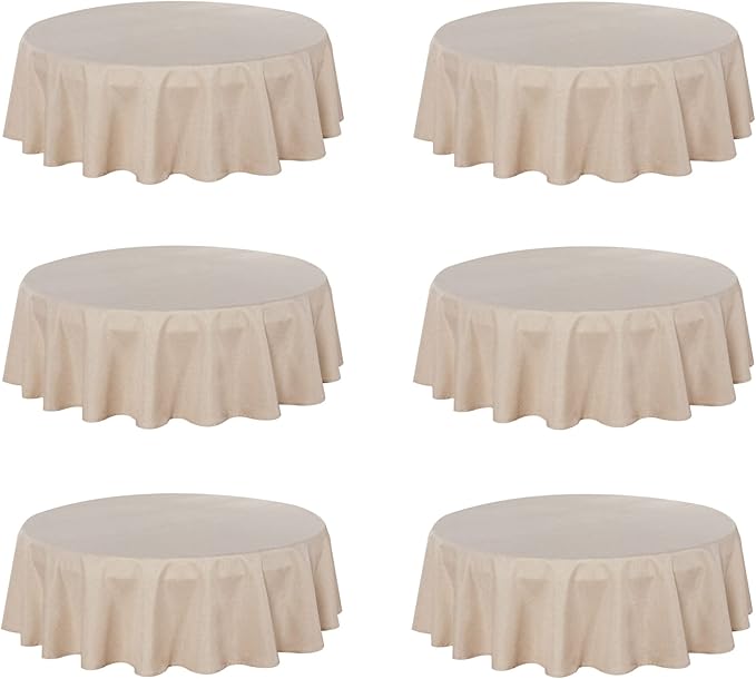 Fitable Faux Linen Round Tablecloths 60 Inches - 6 Pack Neutral Table Clothes Faux Burlap Table Covers for Kitchen, Dining Room, Party, Farmhouse, Outdoor (Great for 20"-48" Round Tables, Beige)