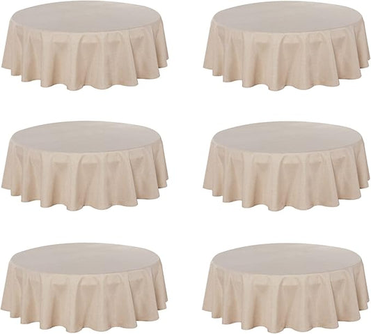 Fitable Faux Linen Round Tablecloths 60 Inches - 6 Pack Neutral Table Clothes Faux Burlap Table Covers for Kitchen, Dining Room, Party, Farmhouse, Outdoor (Great for 20"-48" Round Tables, Beige)