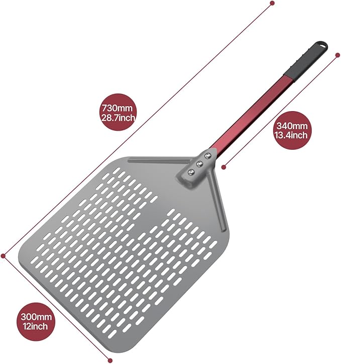 crosson 12”×16" Perforated Pizza Peel, Pizza Spatula Paddle, Lightweight Pizza Turning Peel with 16“ Long Handle, Pizza Oven Accessories, Pizza Tools, Rectangle Pizza Turner