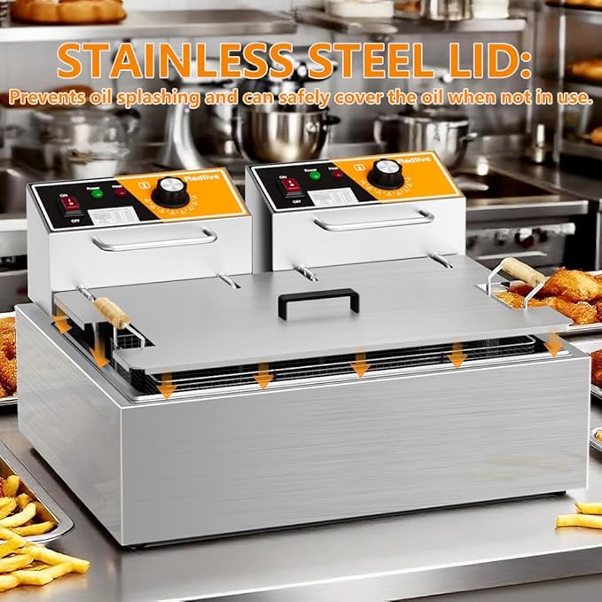 Electric Deep Fryer 3400W Hot 22.6QT/24L Commercial Deep Fryers with 3 Baskets Countertop Oil Fryer for Restaurant Use and Home Kitchen with One - Touch Switch & Temperature Contro