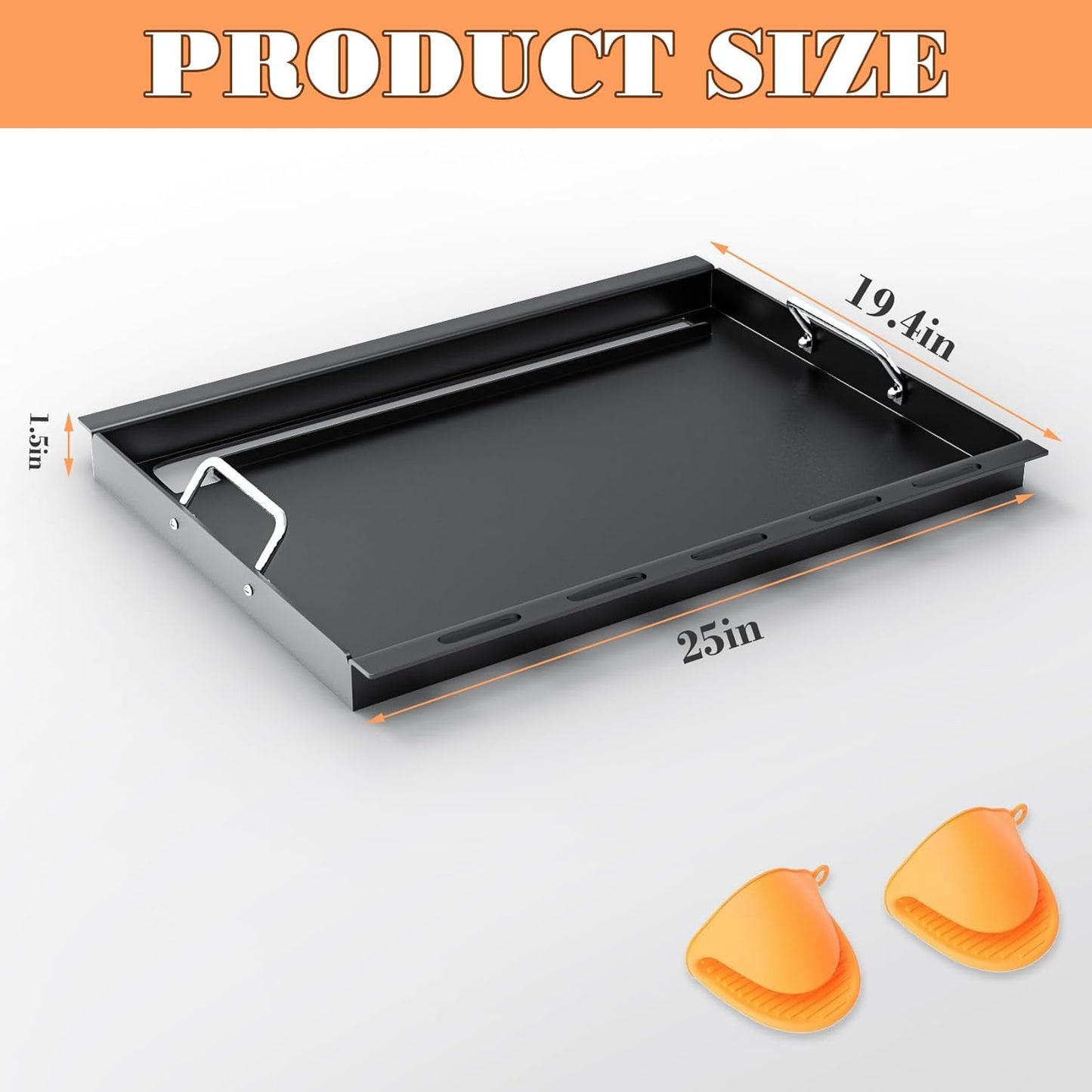 7524 Full Size Griddle Replacement Parts for Weber Genesis S310, E310, E320, S320, E330, S330, EP310, EP320, EP330, Carbon Steel Flat Top Grill Insert Parts with Handles for Weber Genesis 300 Series