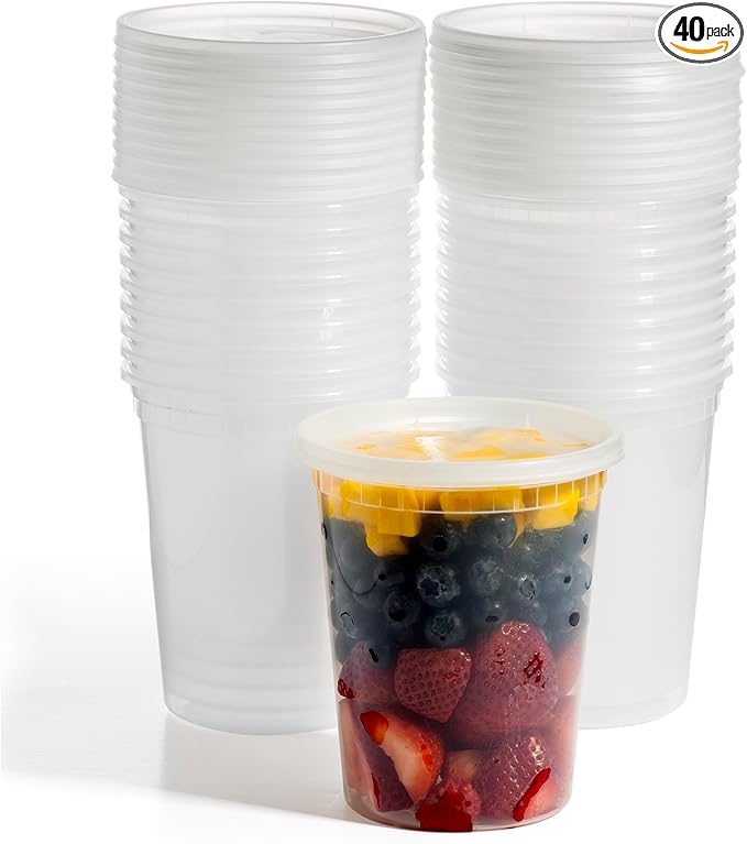 BINO | 32 Oz Deli Containers with Lids - 20 Pack | Food Storage Containers with lids | Freezer Safe, Microwaveable Plastic Containers with Lids for Meal Prep, Leftovers, Soups, Salads Takeout Catering