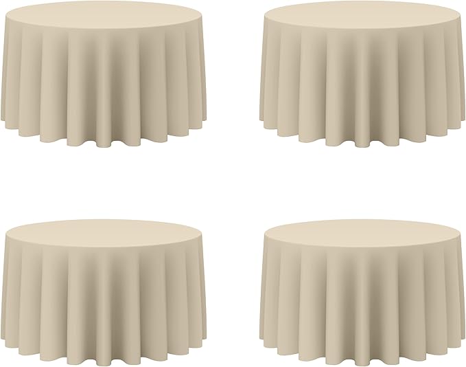 BRILLMAX 4 Pack Beige Round Tablecloths 120 Inch - Circle Bulk Linen Polyester Fabric Washable Table Cloth Cover for Wedding Reception Banquet Birthday Party Buffet Restaurant