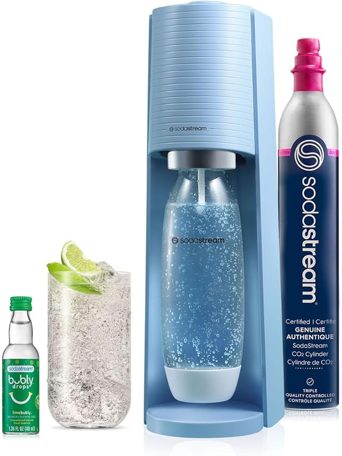 SodaStream Terra Sparkling Water Maker (Misty Blue) with CO2, DWS Bottle and Bubly Drop