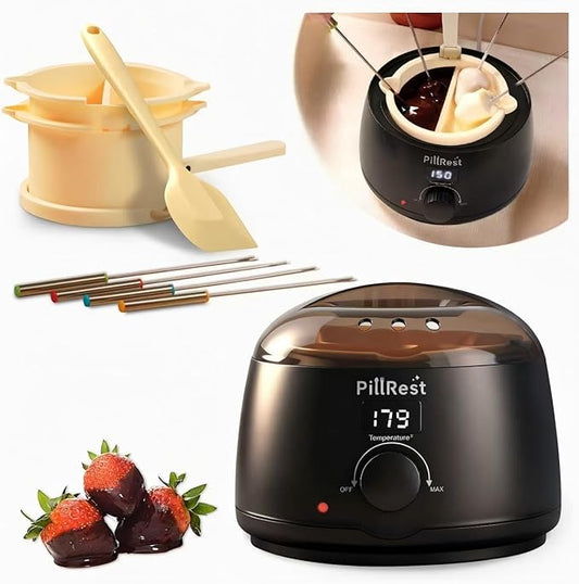 Chocolate Melting Pot, Electric Candy Melter with 2 Non-Stick Silicone Bowls, Digital Display for Real-Time Temperature Control, Fondue Warmer Set for Dipping Chocolate, Cheese, Candy & Cake Pop