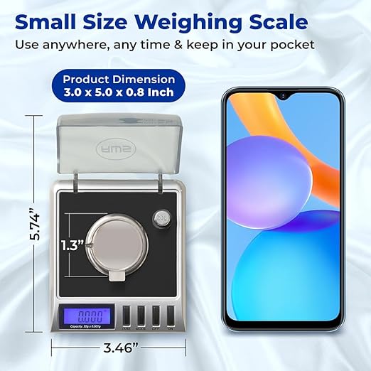 AWS Gemini-50 Milligram Scale 50g x 0.001g – Digital Jewelry/Lab Scale for Powder, Gold, Gems – Includes Calibration Weights, Tweezers & Tray – Tare, Cal, 6 Units, Pocket Size Mg Scale (Black)