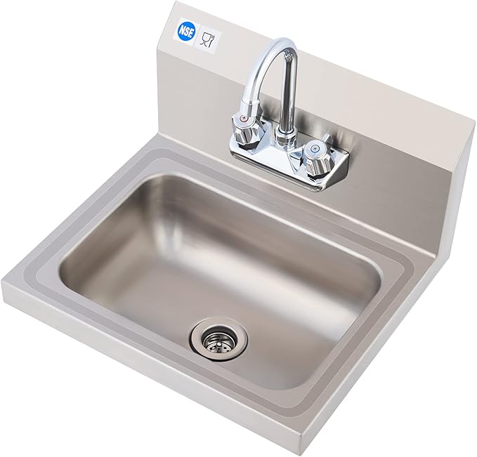 WILPREP Hand Sink Commercial Stainless Steel Sink for Washing, NSF Utility Sink with Gooseneck Faucet, Wall Mount Kitchen Sink for Restaurant Bar RV Bathroom Laundry Room (17 x 15 Inches)