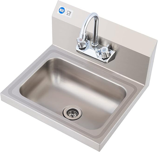 WILPREP Hand Sink Commercial Stainless Steel Sink for Washing, NSF Utility Sink with Gooseneck Faucet, Wall Mount Kitchen Sink for Restaurant Bar RV Bathroom Laundry Room (17 x 15 Inches)