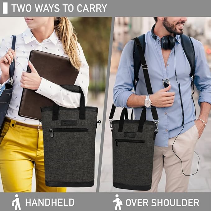 opux Two Bottle Wine Bag Carrier Tote, Insulated Leakproof 2 Bottle Wine Cooler Bag for Travel BYOB Picnic, Portable Wine Case, Gift for Men Women Wine Lover Birthday Party Christmas, Charcoal Gray