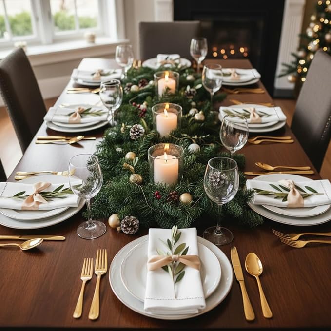 D'Moksha Homes White Linen Napkins Set of 4 - Classic Hemstitch 100% Pure Linen Hemstitch Dinner Napkins 20 x 20 Inch for Fall, Thanksgiving, Christmas, Holiday - Handcrafted and Machine Washable