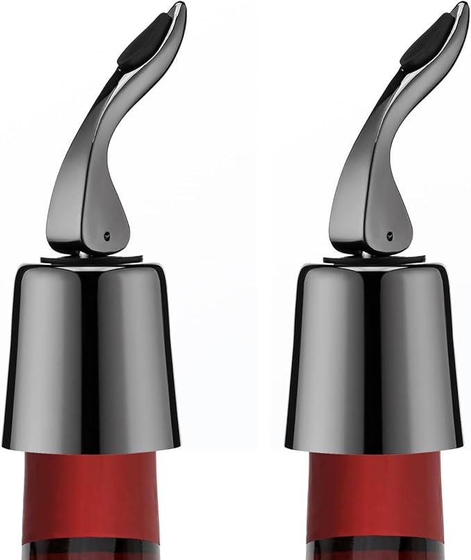 Stainless Steel Wine Bottle Stoppers with Silicone - Reusable Wine Freshness Keep,Wine Bottle Sealer Stopper, Ideal Wine Saver Accessory Gift (Black,2 Pack)