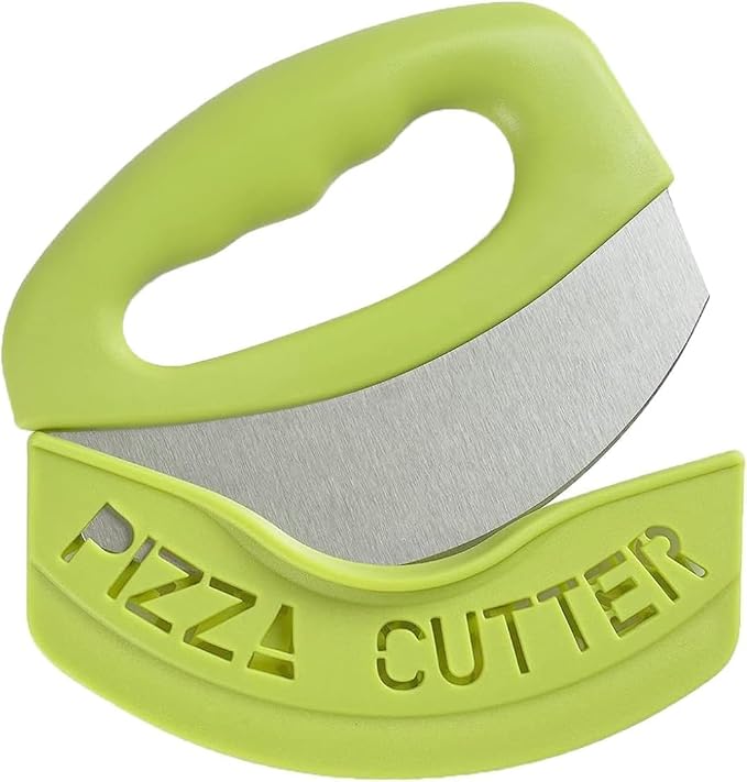 Mezzaluna Mincing Chopper Easy Grip Pizza Cutter and Salad Chopper, Quick Rocking n Chopping Meat, Herbs and Salads,Green