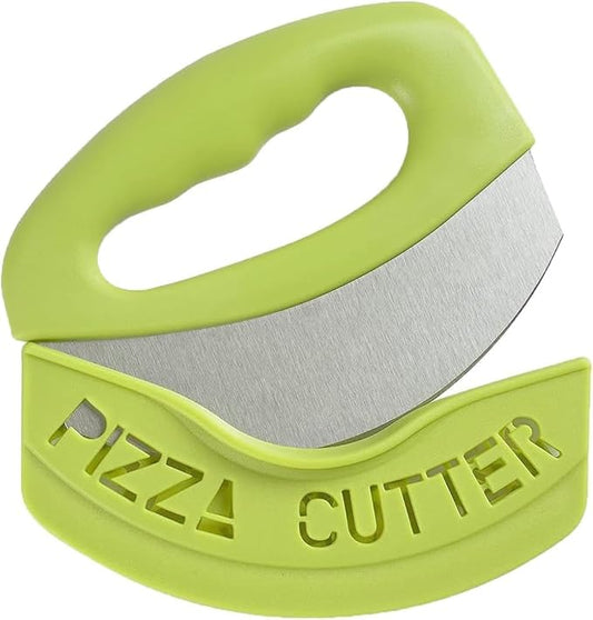 Mezzaluna Mincing Chopper Easy Grip Pizza Cutter and Salad Chopper, Quick Rocking n Chopping Meat, Herbs and Salads,Green