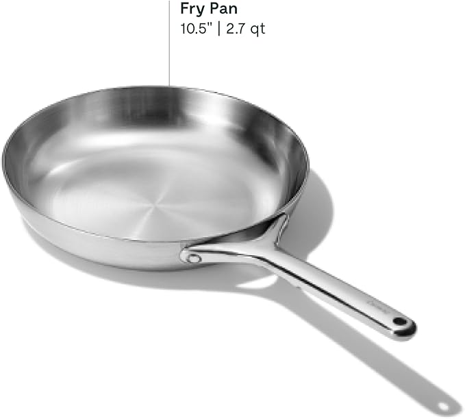 Caraway Stainless Steel Fry Pan (2.7 qt, 10.5") - 5-Ply Stainless Steel Pan - Oven Safe & Stovetop Agnostic - Non Toxic, PTFE & PFOA Free