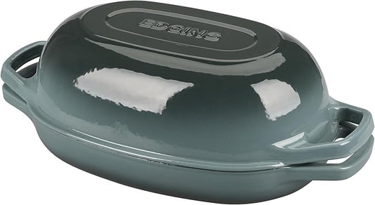 Enameled Cast Iron Oval Dutch Oven Pot with Lid, Dutch Oven for Sourdough Bread Baking, Oval Bread Pan, 5qt, Slateblue