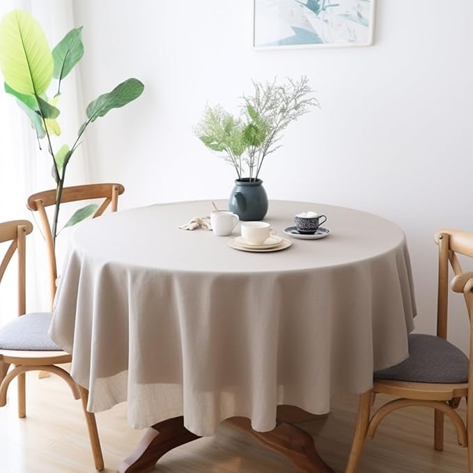 EVERLY 100% Pure Linen Round Tablecloths 70Inch Round Machine Washable Tablecloth for Thanksgiving,Decorative Halloween,Buffet Parties,Picnic,Events,Weddings and Restaurants-Natural Linen