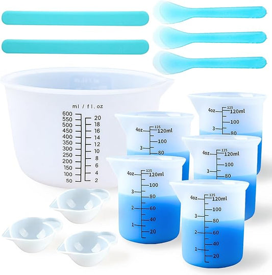 Silicone Measuring Cups Set 600ml/20oz Accurate Scale & 125ml/4.4oz Thickened Reusable Silicone Cups for Resin Molds Silicone Stirring Stick DIY Resin Art Craft Supplies Resin Accessories