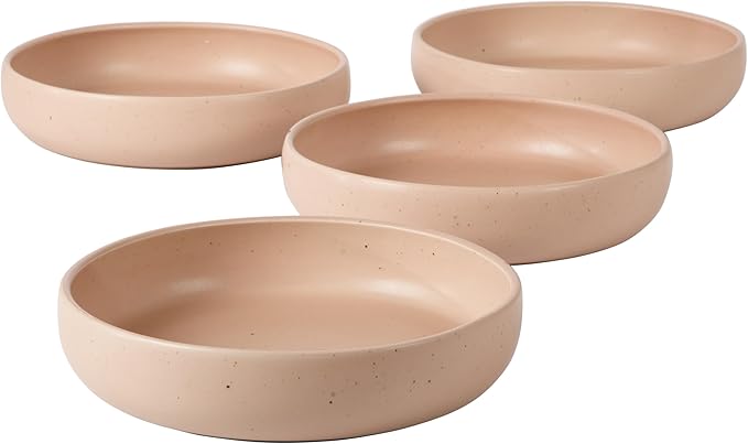 Bloomhouse - Two Time Oprah's Favorite Things Winner - Corsica Clay 4-Piece Meal and Pasta Bowl Set – Prosecco Blush Pink Stoneware for Dinner, Serving & Everyday Use