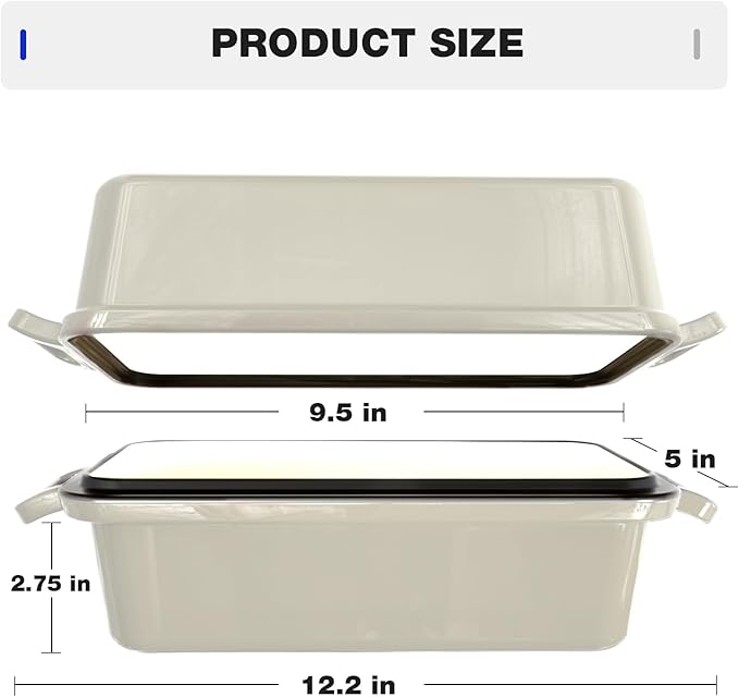 9x5 Enameled Cast Iron Loaf Pan with Lid – Bread Pan for Sourdough, Cake, Meatloaf, Even Heat, Nonstick, Easy to Clean, 2 Piece Set
