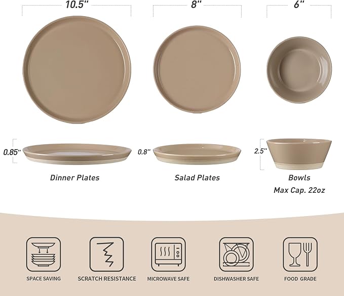 Famiware Saturn Speckled Dinnerware Sets for 4 (12 Pieces), Stoneware Plates and Bowls Dish Set - Chip and Scratch Resistant, Microwave and Dishwasher Safe, Cinnamon Brown
