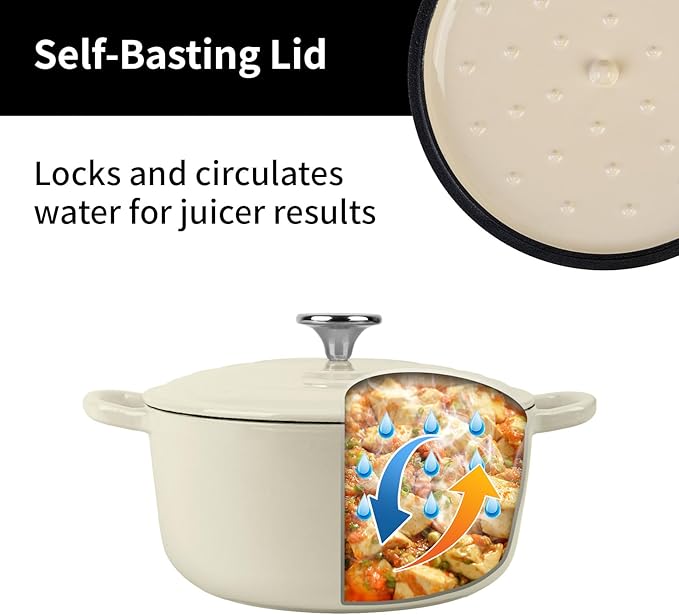 Enameled Cast Iron Dutch Oven Pot with Lid, 3.9 Quart Dutch Oven for Bread Baking, Oven Safe up to 500° F, Suitable for Bread Baking, Braising, Roasting, Stews, White