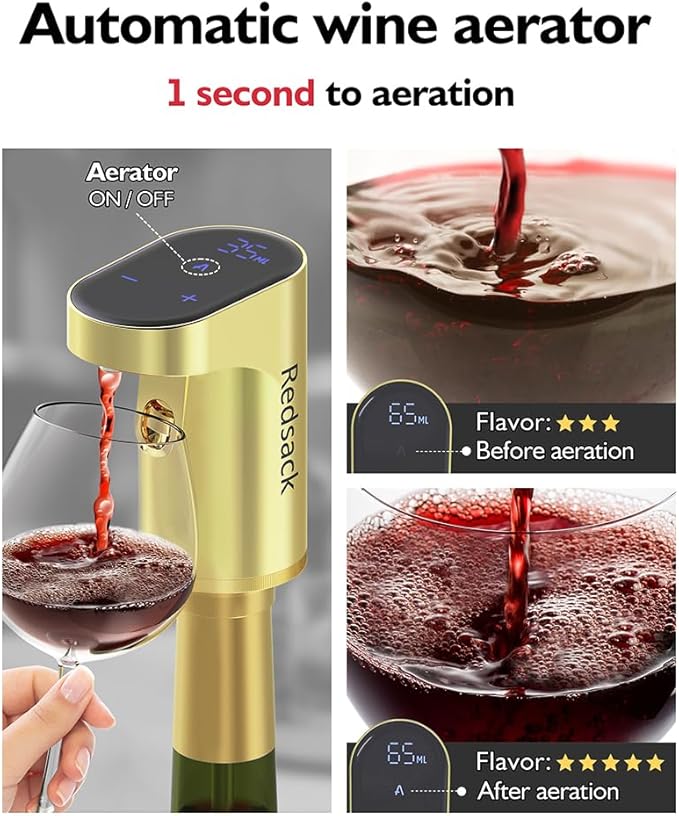 Smart Digital Wine Dispenser & Electric Aerator with Auto Stop, 1-999ML Quantitative Pour & Hands-Free Sensor for Wine, Whiskey, Spirits - Ideal Gift for Men, Dad, Him, Wine Enthusiasts (Gold)