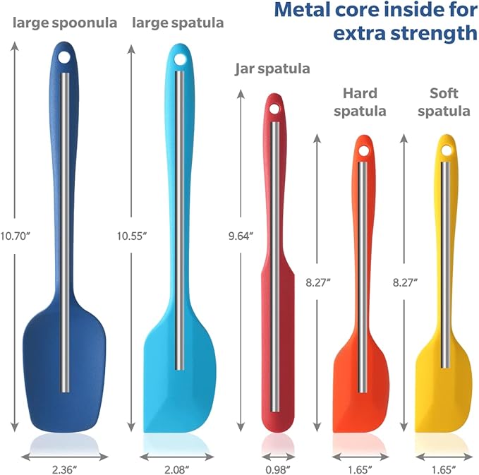 Wanbasion 5 Piece Premium Silicone Spatula Set Heat Resistant, Colorful Rubber Baking Spatula Set, Kitchen Spatula Set Dishwasher Safe for Nonstick Cookware Cooking Mixing Multicolor-2