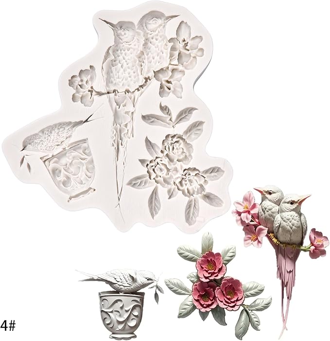 (Four-piece set) Flower, butterfly, umbrella wing girl, dragonfly, bird, DIY silicone mold, cake chocolate mold wedding cake decoration tool soft candy cake mold
