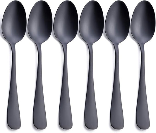 Matte Black Dinner Spoon, GoGeiLi Stainless Steel Satin Finish 7.8-inch Silverware Flatware Spoon Set, Service for 6, Dishwasher Safe