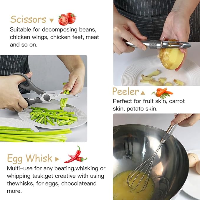 Kitchen Utensil Set-Silicone Cooking Utensils-33 Kitchen Gadgets & Spoons for Nonstick Cookware-Silicone and Stainless Steel Spatula Set-Best Kitchen Tools, Useful Pots (Grey)