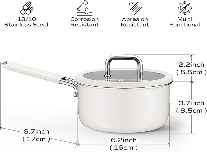 Tri-Ply Stainless Steel Sauce Pan, 1.5 Quart Saucepan with Lid, Cooking Pot for All Cooktops, Stainless Steel Pot for Home, Kitchen or Restaurant, PTFE & PFOA Free