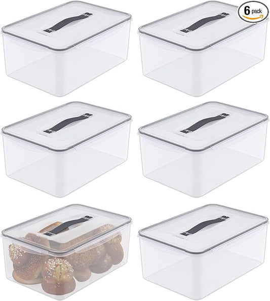 6 Pack 15 L/63Cup Large Airtight Food Storage Containers with lid, Plastic Kitchen Fridge Pantry Organizers for Bread, Pet Food, Dry Food, Proof Dough, BPA Free