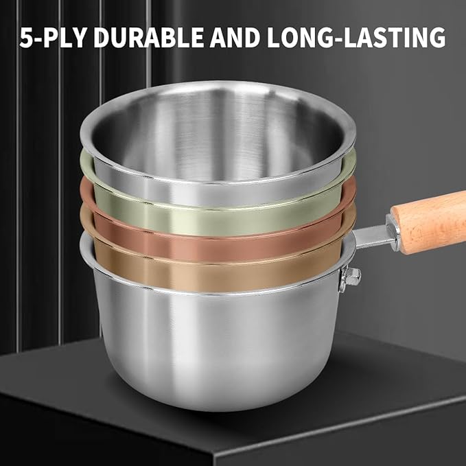 Sauce Pan with Lid, Amafox 1.5QT Stainless Steel Saucepan, Uncoated Non-toxic Sauce Pot with Detachable Handle, Small Pot with Induction Base for Most Cooktops, Dishwasher Safe