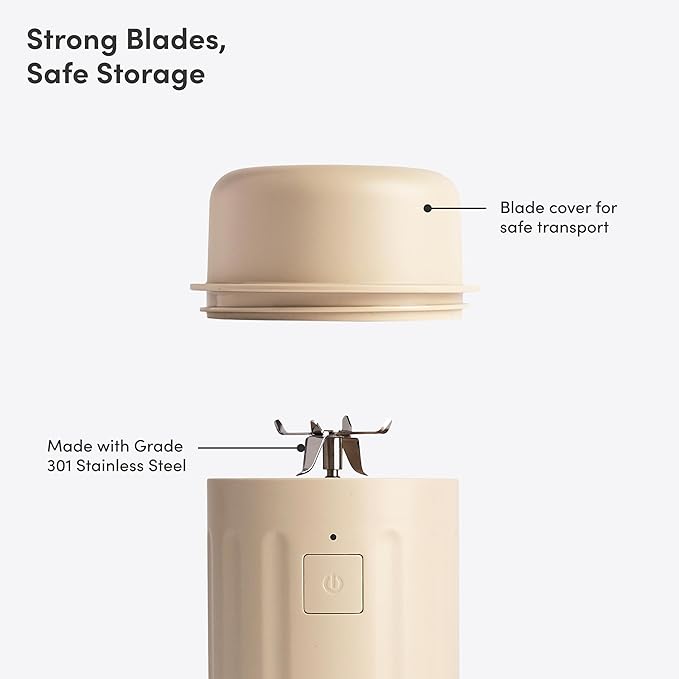 Beast GO Cordless, Premium Portable Blender for Shakes & Smoothies, 22oz Blending Vessel, Blends Ice & Frozen Fruit, Rechargeable USB-C Battery, Drinking Lid and Straw System (Sand)