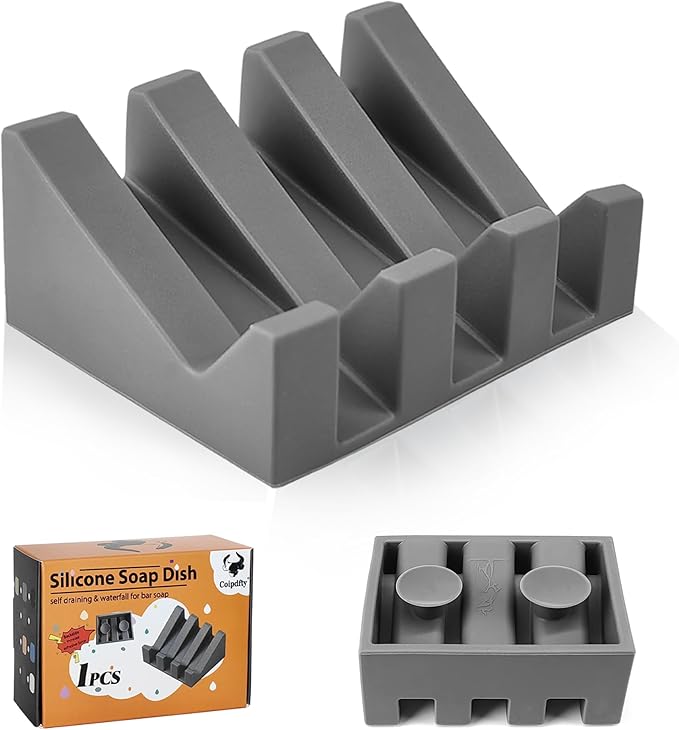 Self Draining Soap Dish,Silicone Suction Cup Soap Holder, Bathroom Soap Dish for Bar Soap,Can Extend Soap Life,Bathroom, Bath Tub, Kitchen Sink (1, Grey)