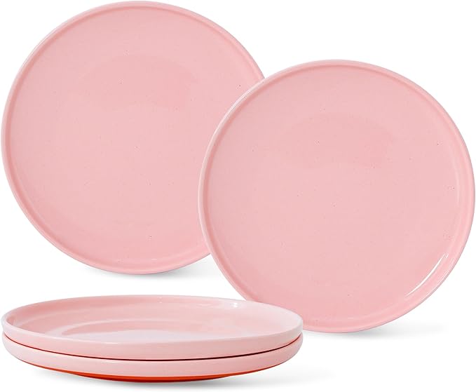 Stoneware Salad Plates Set of 4, 8 Inch Plates for Dessert, Ceramic Plates Sets, Microwave Safe, Dishwasher Safe, Versatile for All Seasons, Pink