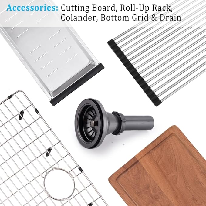 Black Kitchen Sink Undermount, 32x19 Inch Workstation Black Stainless Steel Undermount Kitchen Sink 16 Gauge Deep Single Bowl