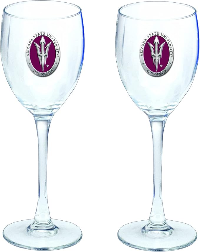 Heritage Pewter Arizona State ASU Sun Devils Glass Goblets – Set of 2 | 12 OZ Goblet Wine Glasses | Expertly Crafted Pewter Glass