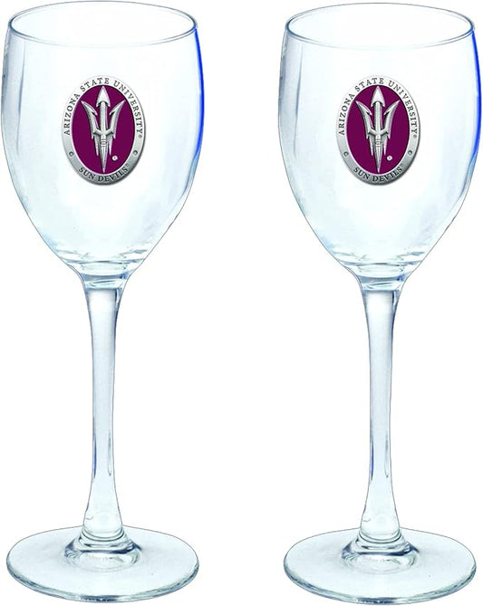 Heritage Pewter Arizona State ASU Sun Devils Glass Goblets – Set of 2 | 12 OZ Goblet Wine Glasses | Expertly Crafted Pewter Glass
