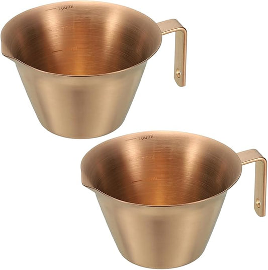uxcell 2 Pcs Stainless Steel Espresso Cup with Handle, V-Shaped Mouth Espresso Measuring Cup with Scale for Preparing Coffee, Cocktails, 3.4OZ/100ML (Rose Gold)