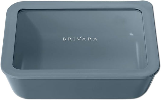 Ceramic Coated Glass Food Storage Container | No PTFE, PFOA, PFAS, and BPA | Reusable Non Toxic Meal Prep Container with Glass Lid | Easy To Store | 6 Cup Rectangle [Dusk]