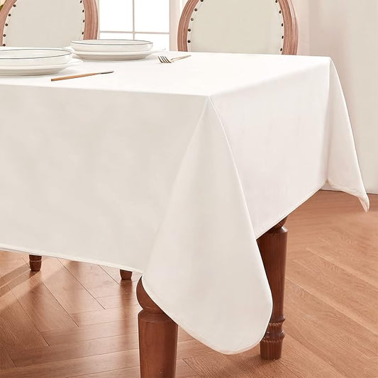 BALCONY & FALCON Rectangle Table Cloth Waterproof Tablecloth Fuzzy Linen and Satin Double-Sided Usable Table Cover for Dining, Kitchen, Cafe, Parties and Outdoor Use (White 55x70)
