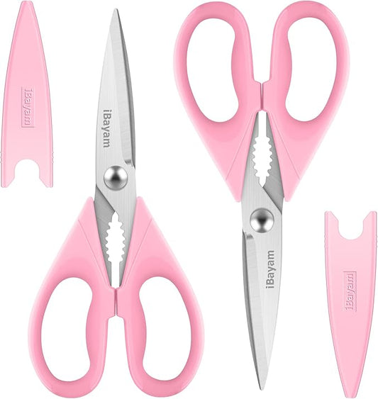 Gifts for Women, Mom, Wife, Girlfriend, Sister, Her - Happy Birthday, Halloween, Christmas Day, Mothers Day Gifts, iBayam Kitchen Scissors Heavy Duty Meat Poultry Shears Dishwasher Safe, Pink Stuff