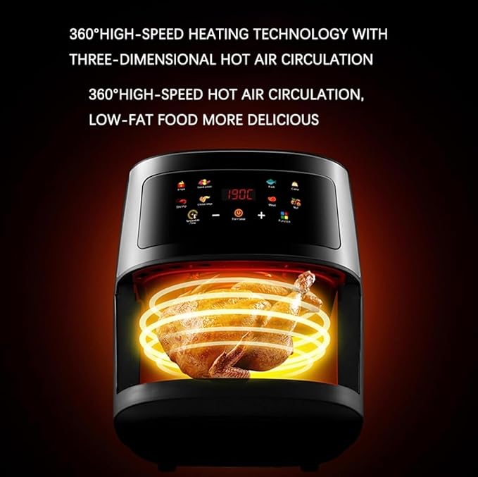Evoyu Digital Air Fryer Oven, Touch Screen 8L Large Capacity Smart Kitchen Appliance, 360° Hot Air Circulation, Black, 27x32x30cm