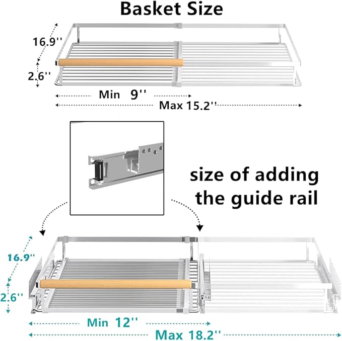 Pull Out Cabinet Organizer - Expandable Slide Out Pantry Shelves Heavy Duty Sliding Drawer Storage for Inside Kitchen Cabinet Under Sink, 12''-18.2''W x 16.9''D, 3 Pack