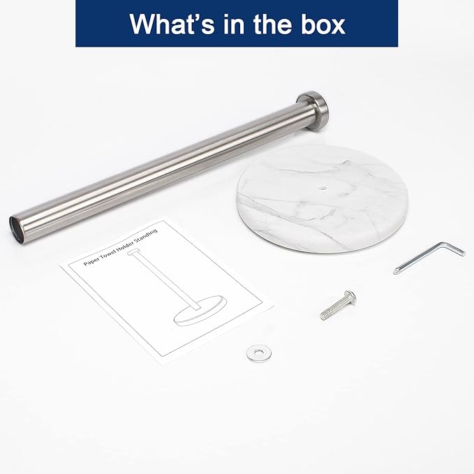 NearMoon Standing Paper Towel Holder, Kitchen Paper Towel Tissue Holder- for Bathroom Kitchen Countertop, Standard or Jumbo-Sized Roll Paper (with Marble Base, Brushed Nickel)