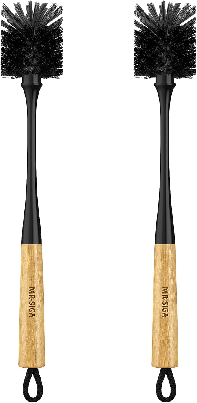 MR.SIGA Water Bottle Brush, Long Handle Bottle Brush for Water Glasses, Baby Bottles, Sports Bottles Cleaning, Black, 2 Pack