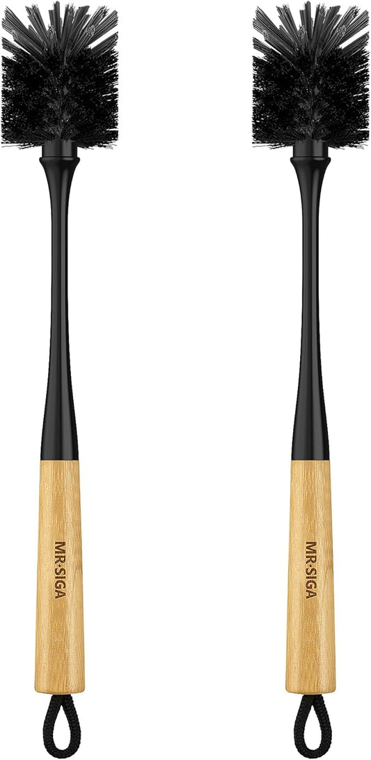 MR.SIGA Water Bottle Brush, Long Handle Bottle Brush for Water Glasses, Baby Bottles, Sports Bottles Cleaning, Black, 2 Pack