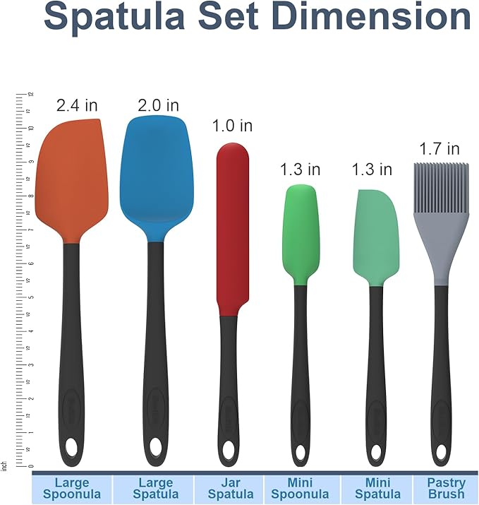 Silicone Spatula Set of 6, Food Grade, High Temperature Resistant, Dishwasher Safe, Suitable for Kitchen Baking, Cooking (Multicolored)